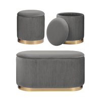 3 Piece Set Storage Ottoman - Blanket Box Velvet Padded Bench Stool FAYE GREY