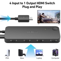 BENFEI 365BK HDMI Switch 4 in 1 Out 4K@60Hz, 2K@144Hz, HDCP 2.3 (with Adaptive Equalization Support 30ft HDMI Transmit)