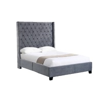 Ella Grey Velvet Winged Bed 180cm - King
