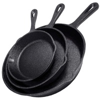 Cast Iron Skillet Cookware 3-Piece Set Chef Quality Pre-Seasoned Pan 10" 8" 6" Pans