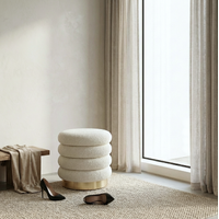 Interior Ave - Roma Round Tweed Ottoman / Footstool – Light Grey