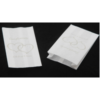 100 Pack Wedding Cake Bags Greaseproof Wax Paper Slice Take Home Favour Silver Heart n Message