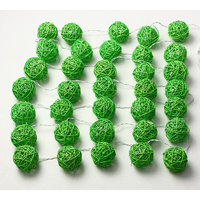 1 Set of Green 5cm Rattan Cane 20 Ball Battery Powered 3m String Lights Christmas Gift Home Wedding Party Bedroom Decoration Table Centrepiece