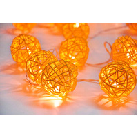 1 Set of Orange 5cm Rattan Cane 20 Ball Battery Powered 3m String Lights Christmas Gift Home Wedding Party Bedroom Decoration Table Centrepiece
