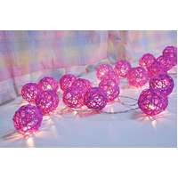 1 Set of Pink 5cm Rattan Cane 20 Ball Battery Powered 3m String Lights Christmas Gift Home Wedding Party Bedroom Decoration Table Centrepiece
