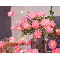 20 Pink Rose 3D Fairy Lights 3M String, Battery (AA) Indoor & Outdoor Decorations Wedding Valentines Romantic Room Table Lighting