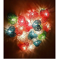 20 Rainbow 3D Hollowed Rattan Heart-Shaped 3M String Fairy Lights, Battery (AA) Indoor & Outdoor Decorations Birthday Kids Celebration PartyRoom Table