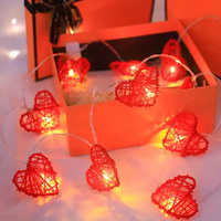 50 Red 3D Hollowed Rattan Heart-Shaped 5M LONG String Fairy Lights, Battery (AA) Indoor & Outdoor Decorations Wedding Valentines Romantic Room Table L