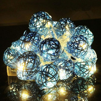 1 Set of Turquoise Blue 5cm Rattan Cane 50 Ball Battery Powered LONG 5m String Lights Christmas Gift Home Wedding Party Bedroom Decoration Table Centr