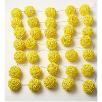 1 Set of Yellow 5cm Rattan Cane 20 Ball Battery Power 3m String Lights Christmas Gift Home Wedding Party Bedroom Decoration Table Centrepiece