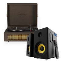Crosley Voyager Bluetooth Portable Turntable - Cocoa + Bundled Majority D40X Bluetooth Speakers - Black