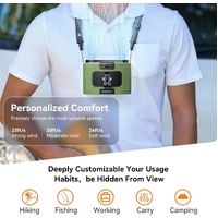20000mAh Outdoor Portable Waist Fan Hanging Neck Fan Strong Wind with Power Bank LED Lighting for Sports Courier Outdoor Working (Green)