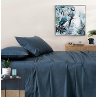Vintage Washed 100% Cotton Sheet Set with 1 Pillowcases - Dark Indigo -Single