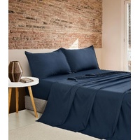 Vintage Washed Microfibre Sheet Set with 1 Pillowcase - Navy - Single
