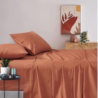 Vintage Washed 100% Cotton Soft Breathable Sheet Set - Brick - King Single