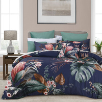 Bianca Balwyn Navy Cotton Sateen Botanical Quilt Cover Set Queen