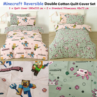 MOJANG Minecraft Reversible Cotton Boys Girls Quilt Cover Set Double