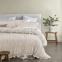 Vintage Design Homewares Haven Natural Washed Cotton Ruched Quilt Cover Set Single