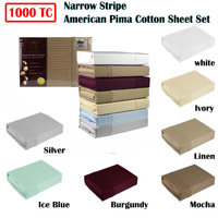 Ramesses 1000TC American Pima Cotton Narrow Stripe Sheet Set Ice Blue Queen
