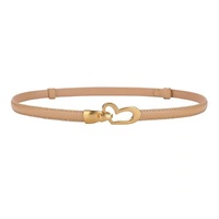 Women's Genuine Leather Thin Adjustable Waist Belt for Dresses Blazers (Khaki)