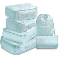 6 Pcs Waterproof Compression Packing Cubes Large Travel Luggage Organizer Storage (Light Blue)