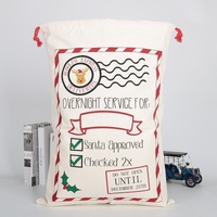 50x70cm Canvas Hessian Christmas Santa Sack Xmas Stocking Reindeer Kids Gift Bag, Cream - Rudolph Express (2£