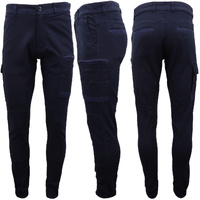 Men's Cargo Cotton Drill Work Pants UPF 50+ 13 Pockets Tradies Workwear Trousers, Navy, 36