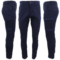 Men's Cotton Drill Cargo Work Pants UPF 50+ 13 Pockets Tradies Workwear Trousers, Navy, 30