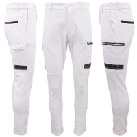 Men's Cotton Drill Cargo Work Pants UPF 50+ 13 Pockets Tradies Workwear Trousers, White, 34