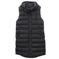 Women's Longline Padded Vest Hooded Jacket Puffer Puffy Quilted Zip Coat Gilet, Black, 10