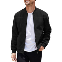 Men's Varsity Bomber Flight Jacket Breathable Windbreaker Zip Coat Faux Leather, Black, 2XL