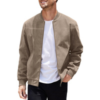 Men's Varsity Bomber Flight Jacket Breathable Windbreaker Zip Coat Faux Leather, Brown, 2XL