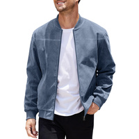 Men's Varsity Bomber Flight Jacket Breathable Windbreaker Zip Coat Faux Leather, Blue, L