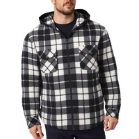 Men's Hooded Flannel Jacket Flannelette Plaid Fleece Shirt Zip Up Winter Coat, Black, L
