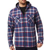 Men's Hooded Flannel Jacket Flannelette Plaid Fleece Shirt Zip Up Winter Coat, Blue, S