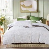 Tufted Boho Embroidery Quilt/Doona/Duvet Cover Set - White - Queen Size