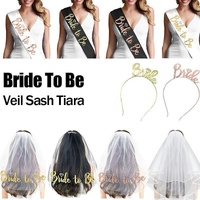 Bride To Be Hen Veil Sash Tiara Hens Night Bridal Shower Kitchen Tea Accessories - Plain Veil