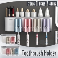 Bathroom Wall Mounted Toothbrush Holder Toothpaste Stand Storage Rack With Cup - Two Cups Set