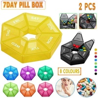 Weekly Pill Organiser 7 Day Medicine Box Tablet Case Dispenser 2 Pack - Blue