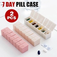 2X 7 Day Weekly Pill Box Medicine Tablet Organizer Dispenser Container Case - Beige