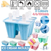 Silicone Ice Cream Mould Block Frozen Molds Icy Pole Jelly Popsicle - Blue-4Grid