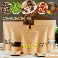 10-200x 23*35+5cm Stand Up Bag Kraft Paper Seal Packaging Window Zip Lock Pouch - 50 PCS