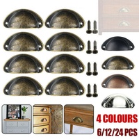 6X Cupboard Door Cabinet Cup Drawer Furniture Retro Antique Pull Shell Handle - Black