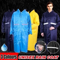 Unisex Waterproof Raincoat XL Size Lightweight Hooded Long Work Outdoor Overcoat - Blue