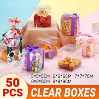 50 PVC Clear Transparent Macaron Square Cube Boxes For Wedding Favour Gift Candy - 50*50*50MM