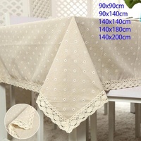 Floral Tablecloth with Lace Edge Cotton Linen Cover for Dining Table Square Rectangle - 90*140CM