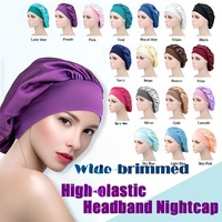 Sleeping Bonnet Hair Wrap Silk Satin Cap Women Elastic Night Soft Hat Headwear - Brown