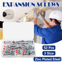 52PCS Galvanized Steel Wall Anchors Expansion Screws Self Tapping Bolts