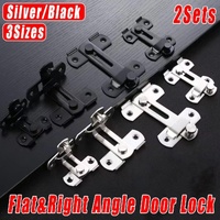 2 Sets 90 Degree Sliding Door Latch Lock Catch Kit for Home Use - Right-Angle-Silver-S