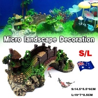 Aquarium Fish Tank Ornament Bridge Resin Rock Pavilion Tree Landscape Decoration - L:19*7*8.5CM